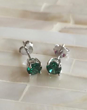 Emerald Stud Earrings May Birthstone Earrings Silver Emerald Earrings Green Gemstone Earrings