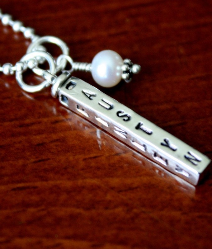 Four sided name bar Childs Name Necklace Date Name Tag