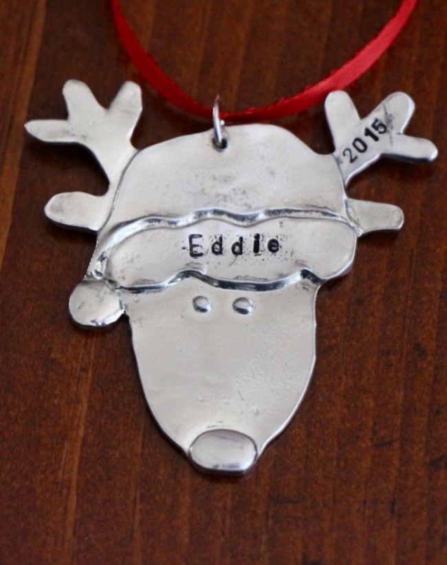 Santa Reindeer personalized ornament pewter