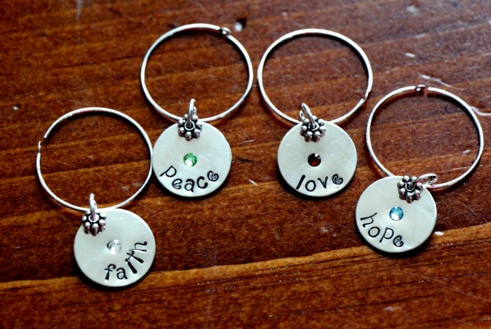 Faith peace love hope wine charm set