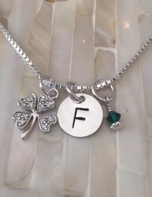 Four Leaf Clover Initial Necklace- Shamrock