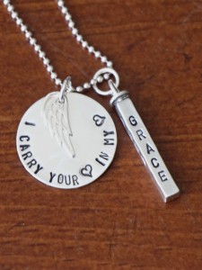 Memorial Name Bar and I carry you heart charm Necklace