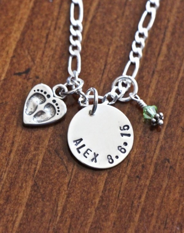 mothers name necklace adoption baby feet heart