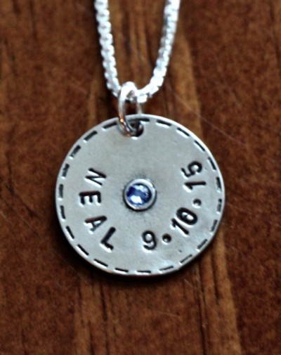 Personalized Name Charm Necklace- Pewter circle birthstone