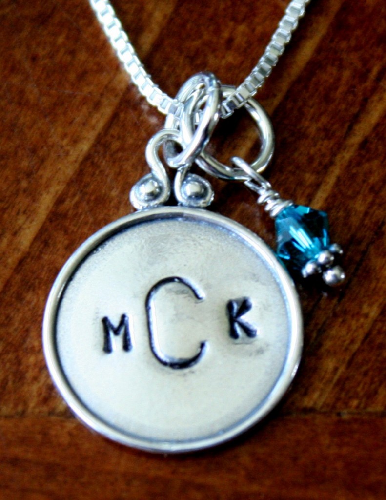 Monogram Necklace- Raised rim circle birthstone