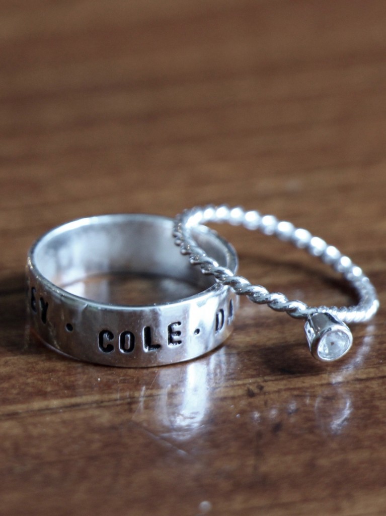 personalized family name ring with birthstone ring