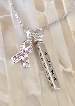 Breast Cancer Name Bar Necklace- Pink Ribbon