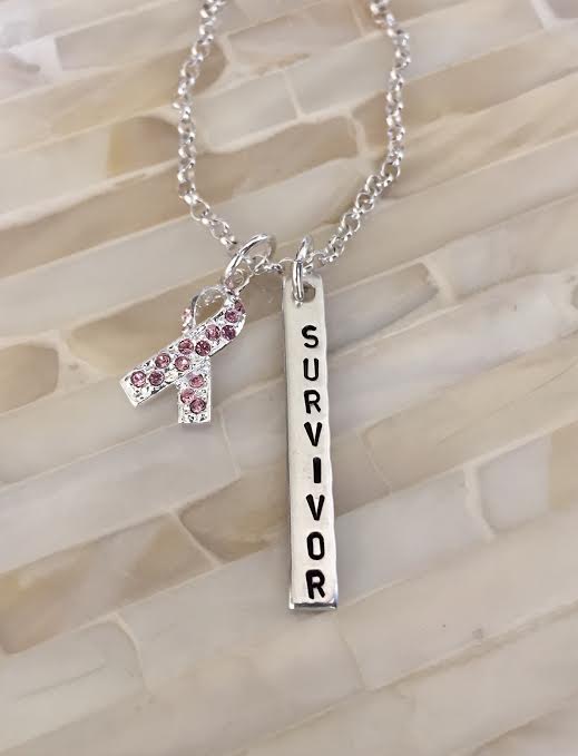 Breast Cancer Survivor Name Necklace- Pink Ribbon
