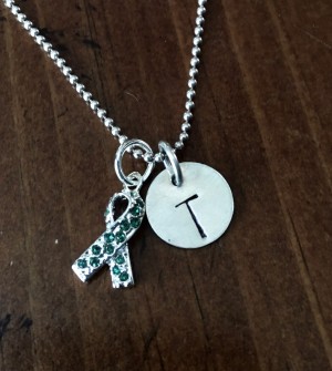 Leukemia initial Necklace- Green Awareness Ribbon