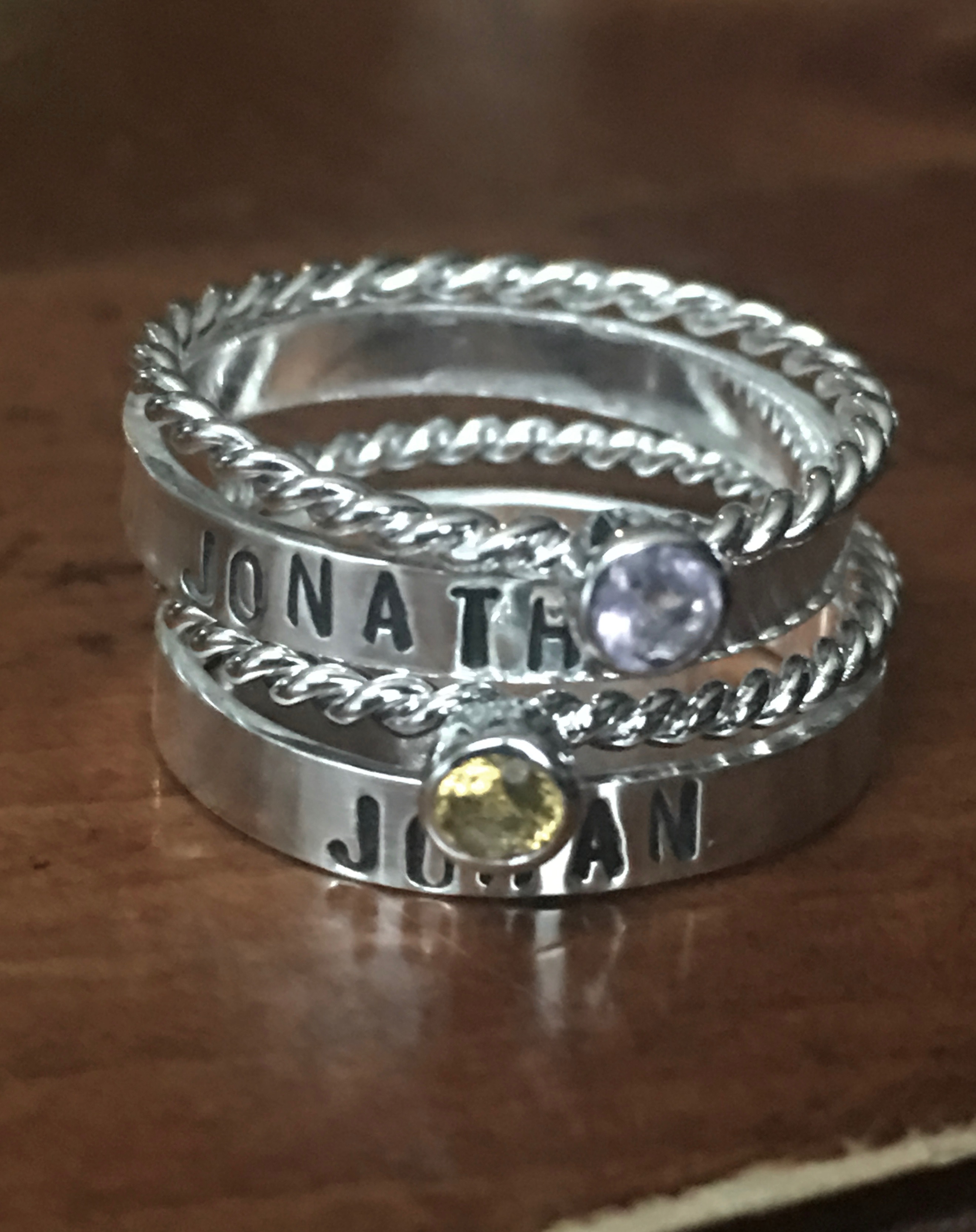 mom of two name birthstone ring