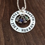Name personalized washer birthstone necklace- mom grandma aunt sister
