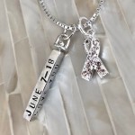 Endometrial cancer awareness necklace personalized peach ribbon
