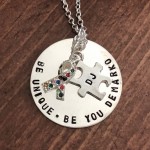 Mothers personalized autism awareness ribbon necklace