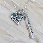mothers necklace, kids name, turquoise heart
