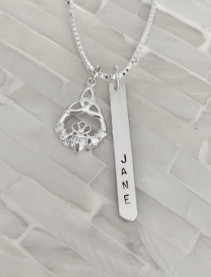 Irish Claddagh personalized necklace- name date