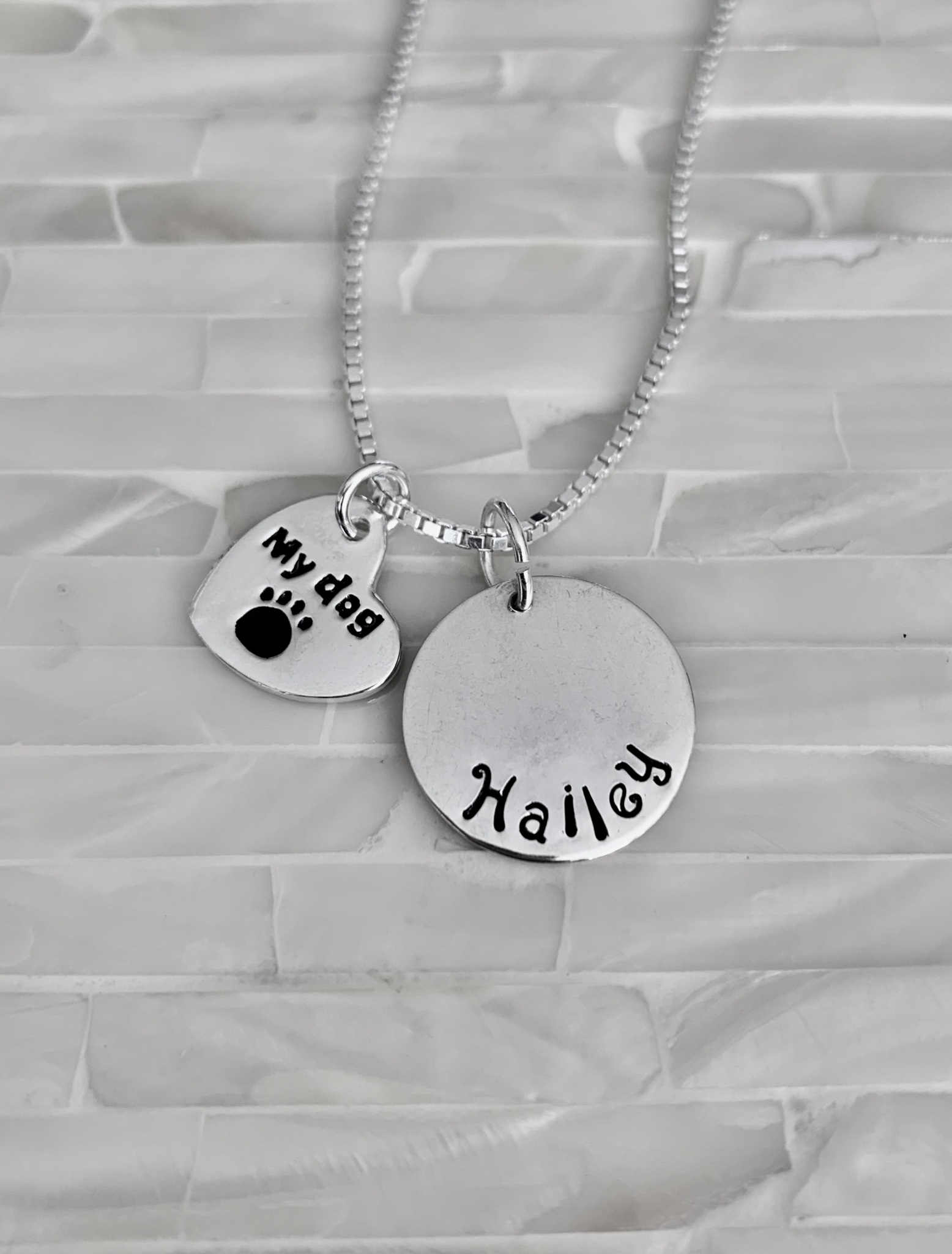 Dog Name and Paw Print Personalized Sterling Silver Necklace Dog Lover Jewelry 