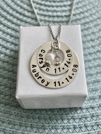 kids name birthdate necklace, gift for mom