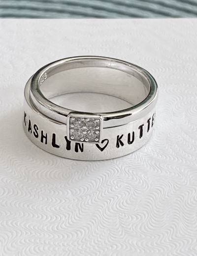 mom ring, kids child name hand stamped