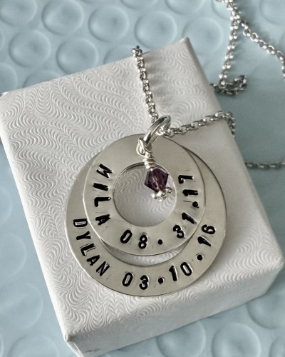 Mothers layered necklace- name date- grandmothers-